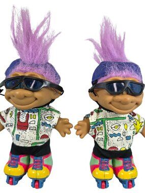 Vintage Russ Rollerblade Troll Dolls Lot 2 Neon 90s Skater Trolls